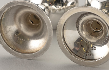 British Military World War II Silver Chaplain's Chalice Set (Pair, sterling silver and silver plate) - Broad Arrow, Crows Foot